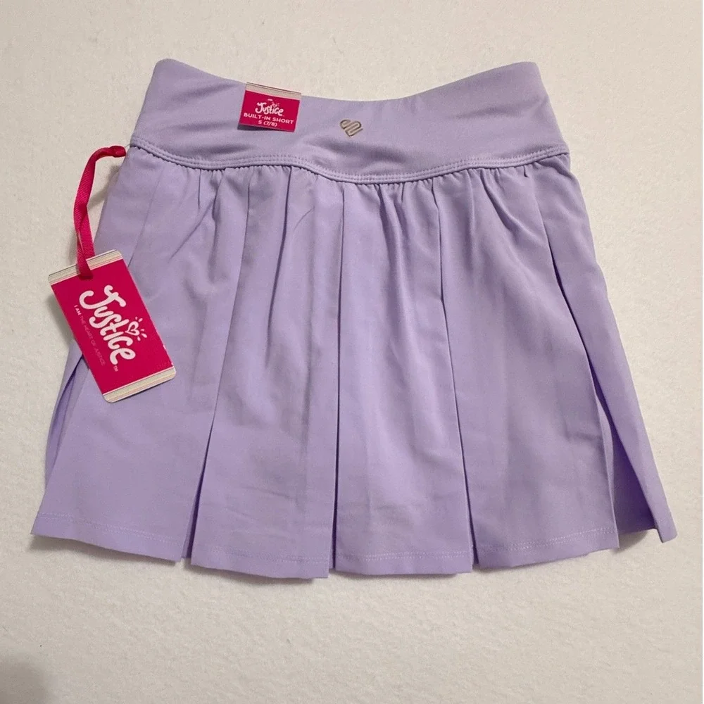 Justice Pleated Skirt Girls Size S 7/8 Lavender Built-in Short Athletic Skort